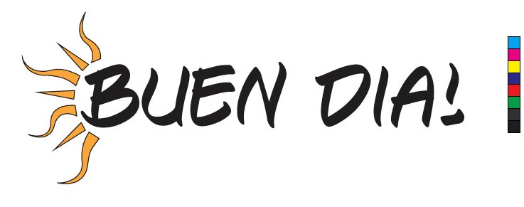 Buen Día! lettering with a hand-drawn orange sun and the campaign colour palette